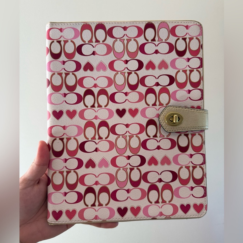 Coach Pink Patterned Tablet/Notebook Cover with Heart Motif